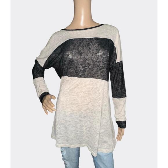 Vanilla Bay Tops - Vanilla Bay Black & Beige Long Sleeve Colorblock Tunic M